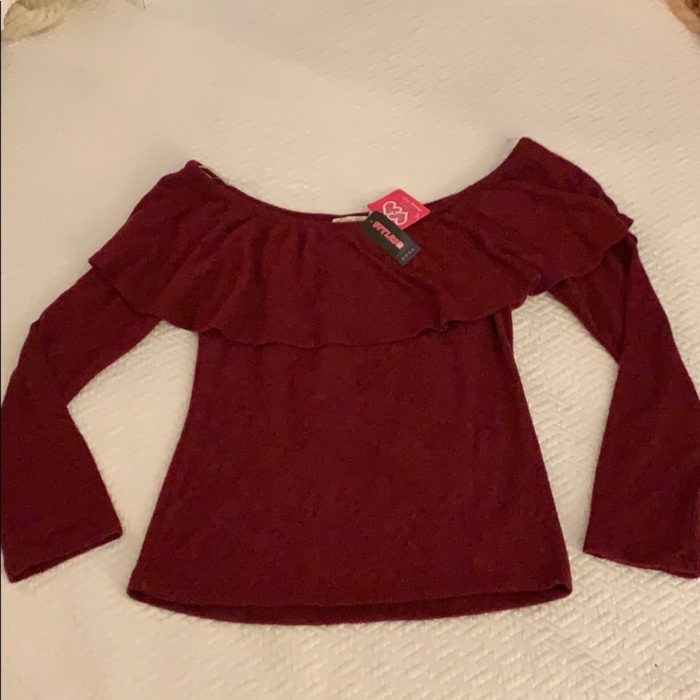 Burgundy off the shoulder blouse